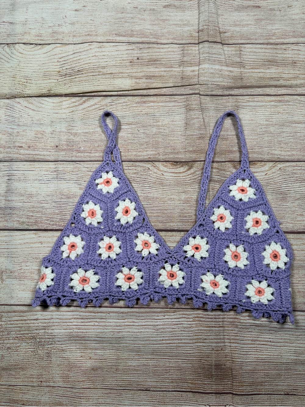 Boho Festival Concert Lavender Crochet Floral Fringe Crop Top
